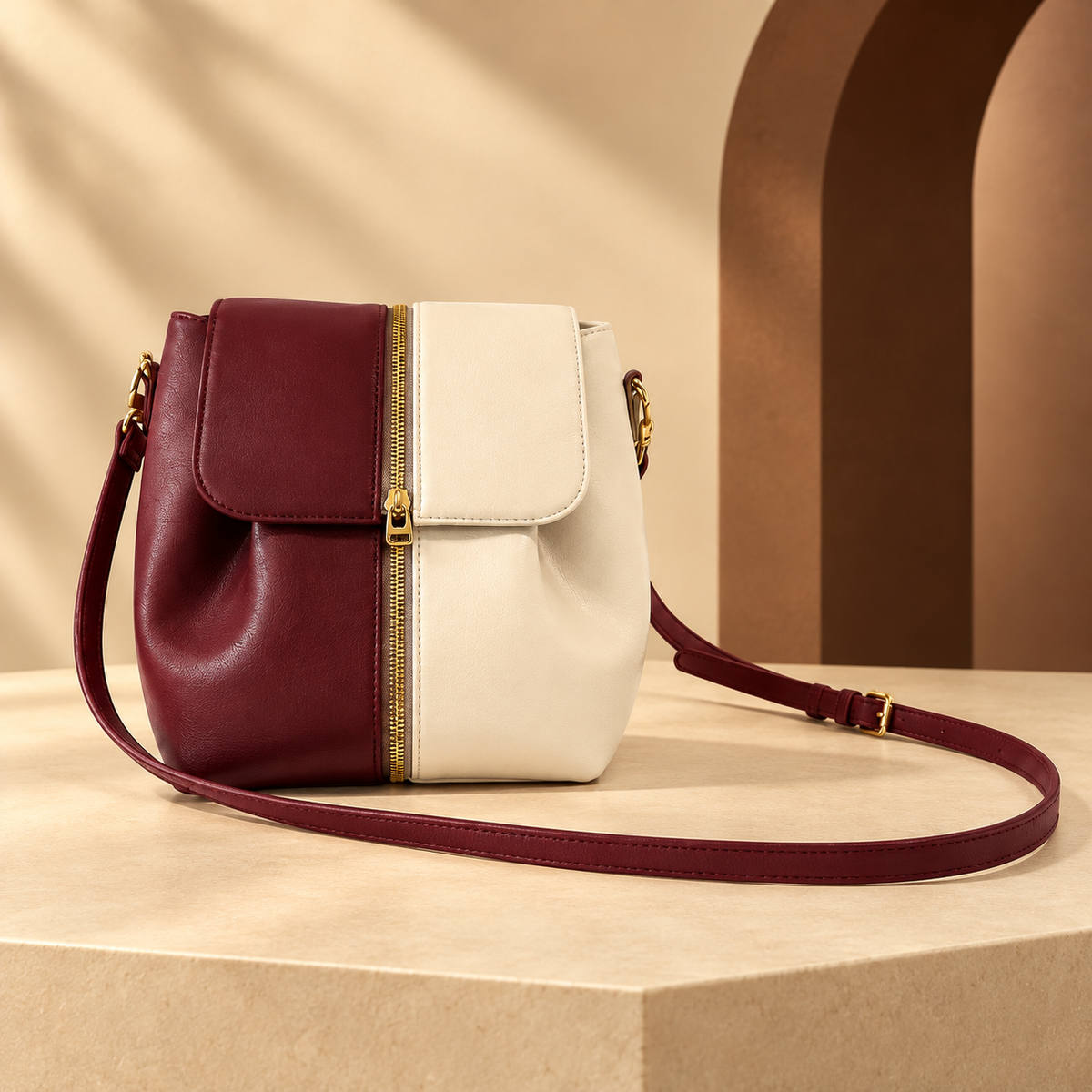 BURGUNDY AND BEIGE CREAM INTERCHANGEABLE BAG