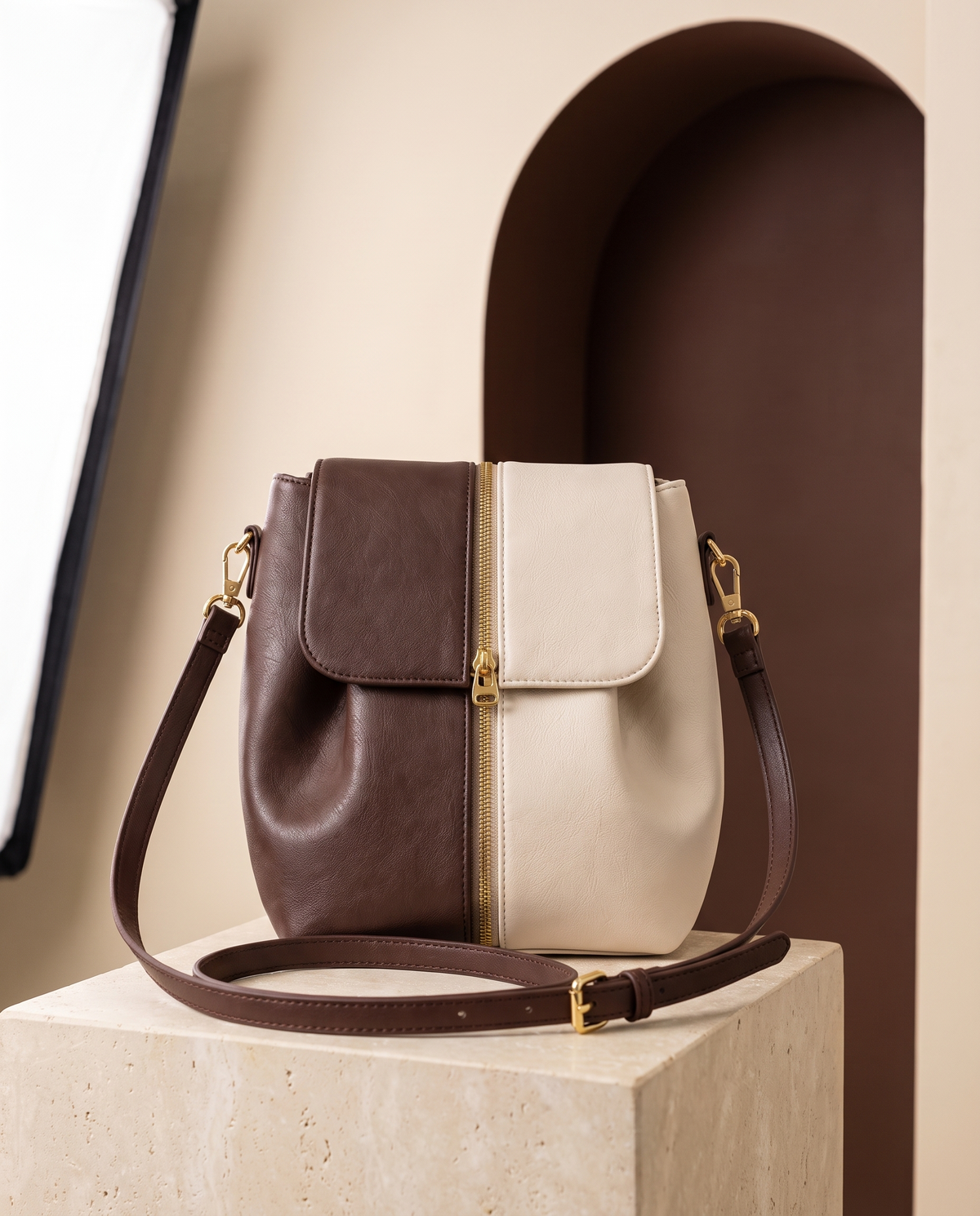 CHOCOLATE BROWN AND BEIGE CREAM INTERCHANGLE BAG
